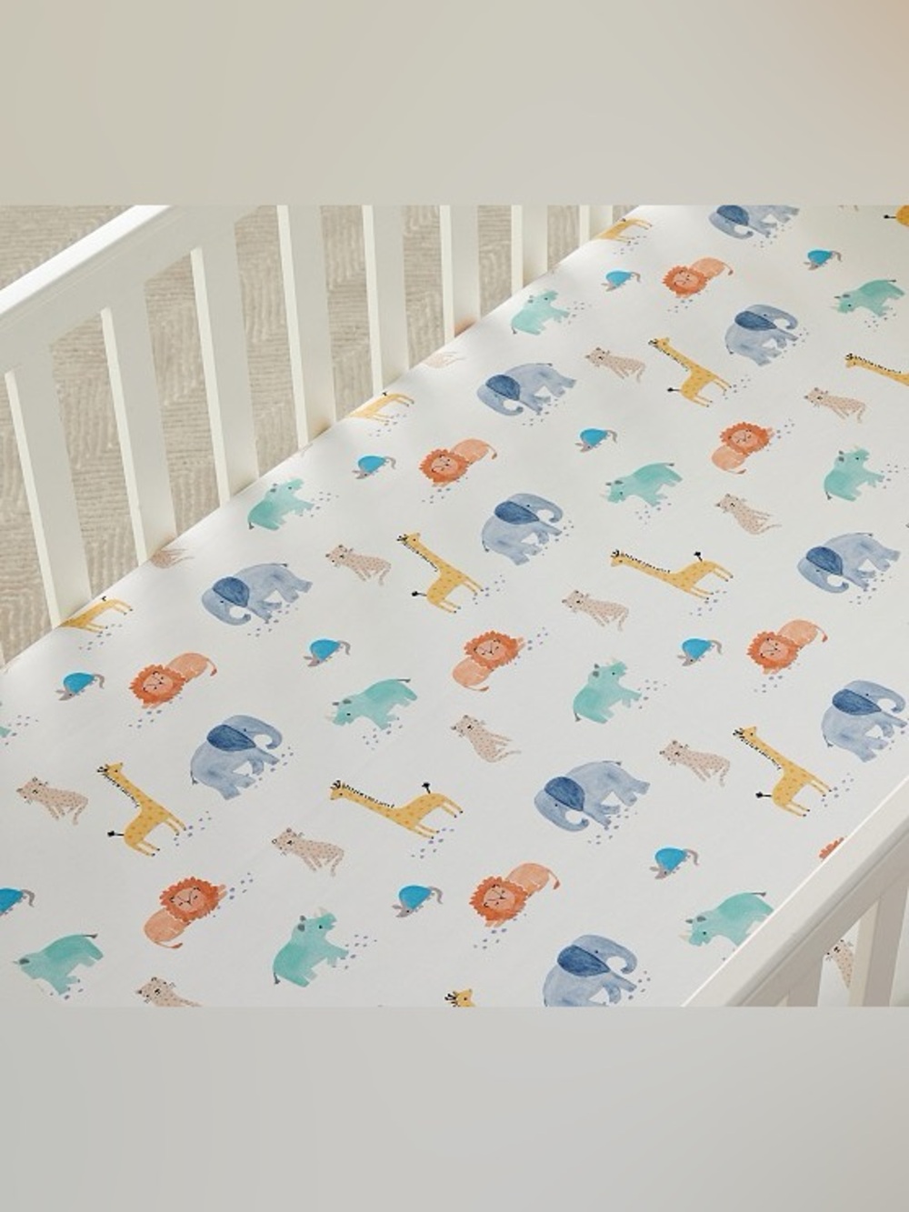Pottery Barn Kids Scout Safari Organic Crib Fitted Sheet cotton animals nursery